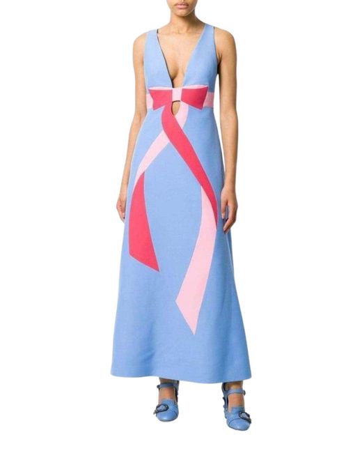 Gucci Blue Floor-length Bow Detail With V Neck Gown
