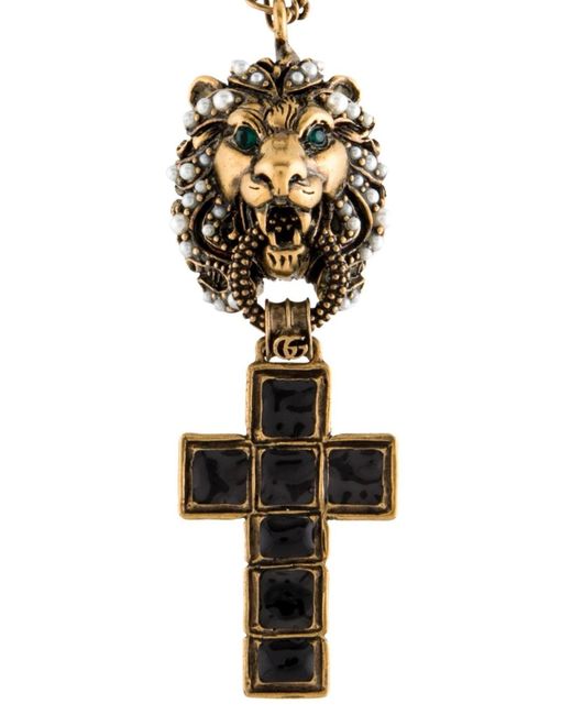 Gucci Metallic Lion Head Pendant Necklace