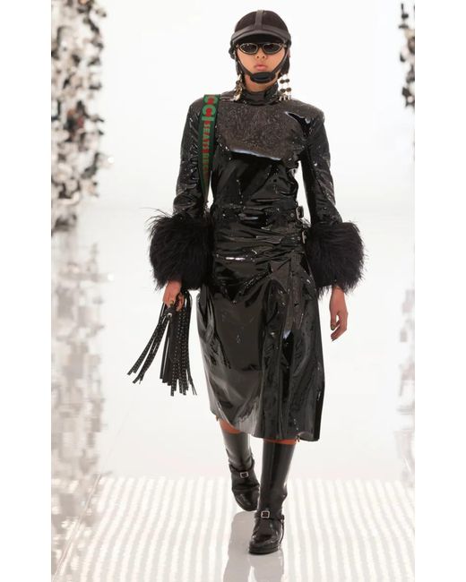 Gucci High Waisted Black Vinyl Midi Skirt