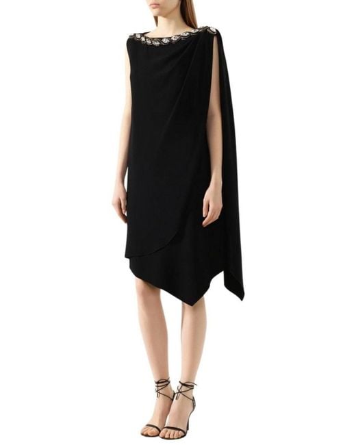 Gucci Black Crystal Embellished Draped Jersey Shift Dress