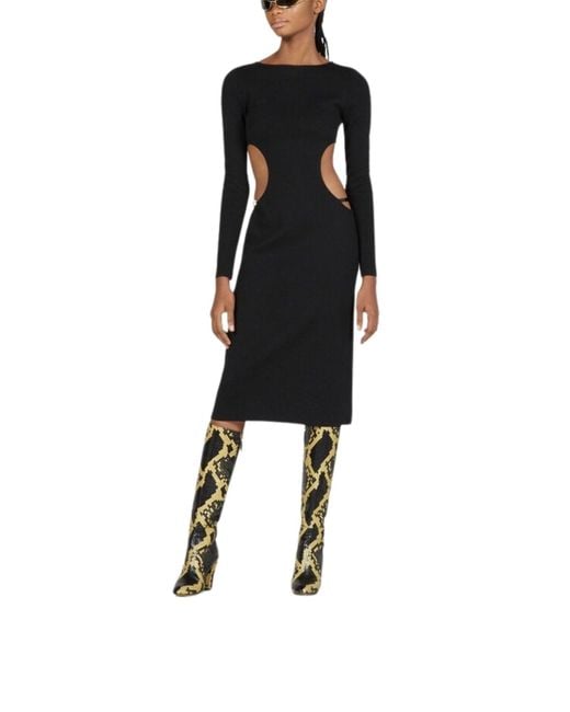 Gucci Black Cotton And Silk Midi Dress With Crystal G Square