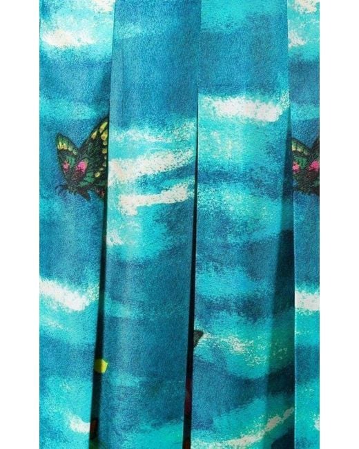 Gucci Blue Vita Garden Pleated Silk Skirt It 36 (us 0)