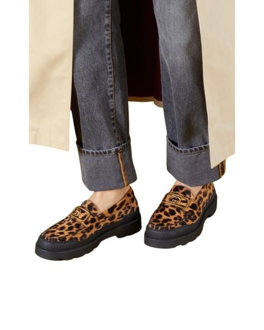 Gucci Brown Interlocking G Leopard Print Leather Loafers