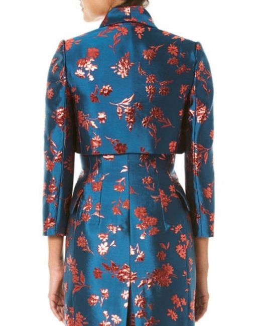 Carolina Herrera Blue Floral Cropped Bolero Jacket