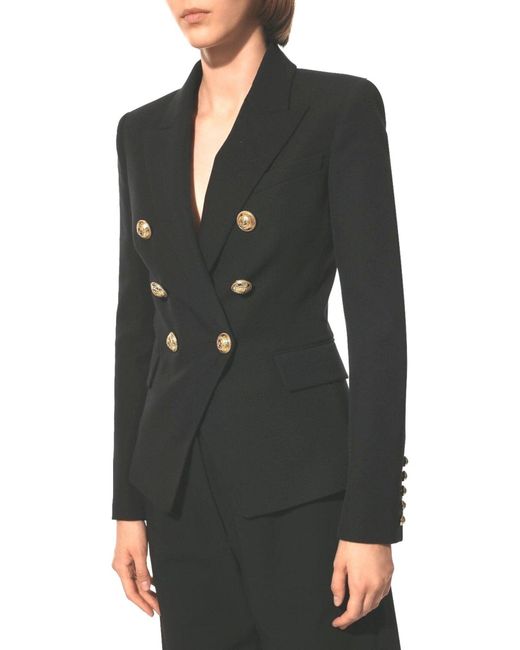 Balmain Black Classic Double-breasted Wool Blazer
