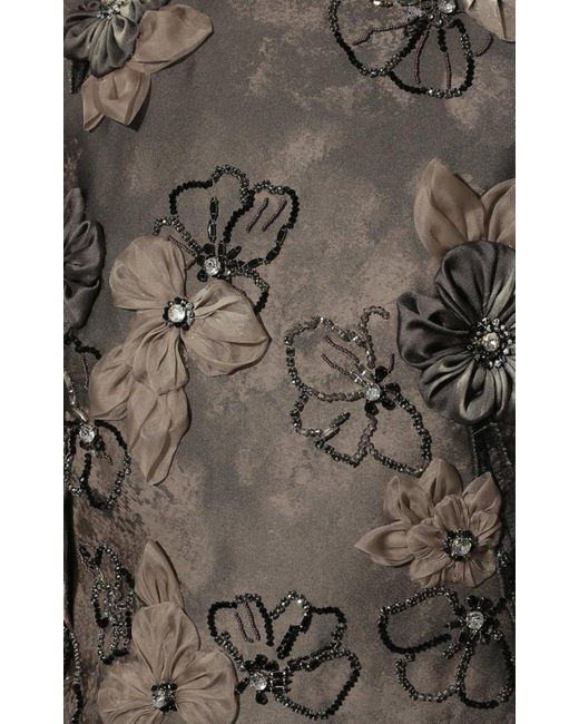 Miu Miu Gray Graphite Grey Organza Floral Appliqué Beaded Sheath Dress