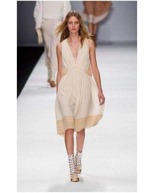 Vanessa Bruno Natural Beige Color Blocked Silk Dress