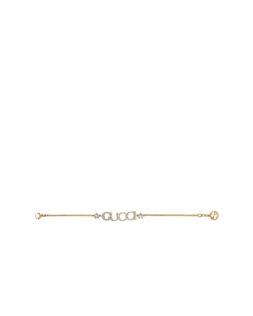 Gucci Metallic Script Crystal Logo Bracelet Gold