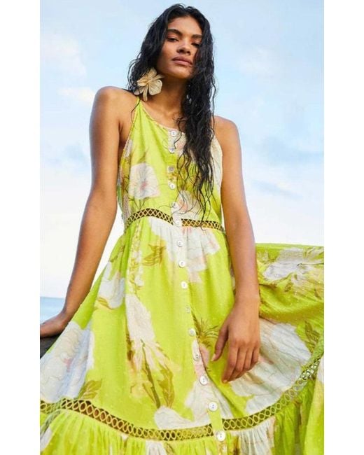 Farm Rio Yellow Neon Garden Cotton Midi Dress