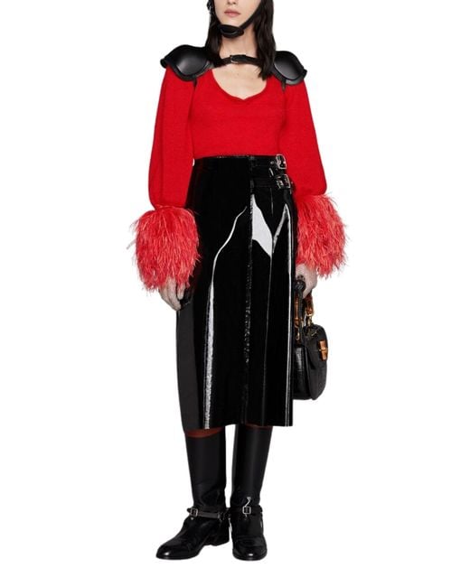 Gucci High Waisted Black Vinyl Midi Skirt