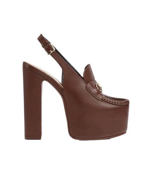 Gucci Brown Ottavia Horsebit Loafer 145mm Platform Slingback Pumps