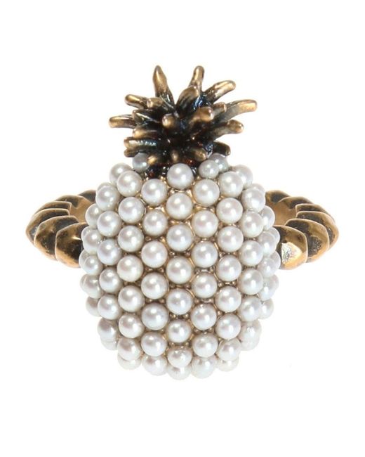 Gucci Metallic Gold Pearl Pineapple Ring