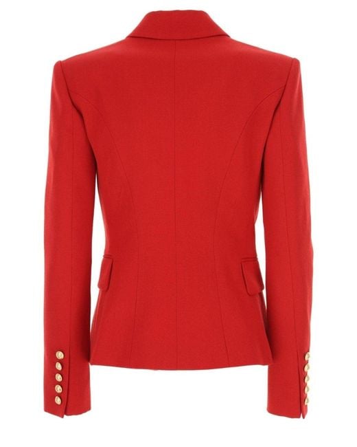 Balmain Red Double Breasted Tailored Wool Blazer