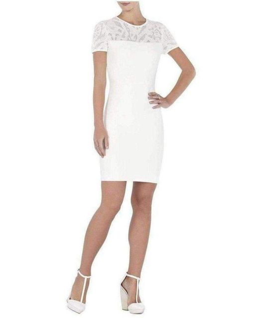 BCBGMAXAZRIA White Gardenia Myley Pointelle Detail Dress