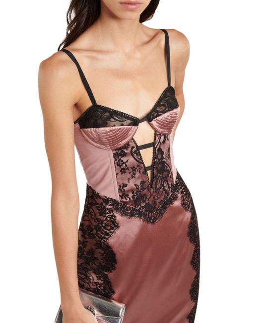 Gucci Red Lace-trimmed Silk Satin Midi Dress