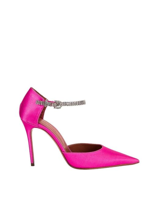 AMINA MUADDI Ursina Pink Satin Pumps