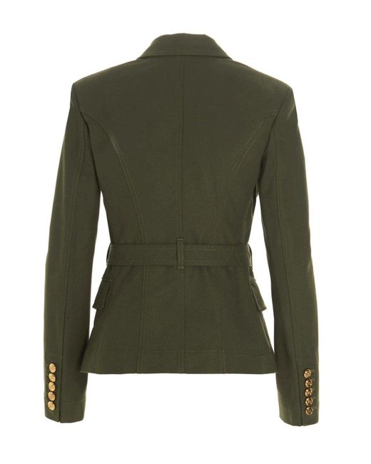 Balmain Green Belted Double-breasted Cotton Blazer