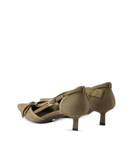 Prada Brown Pointed Slingback Olive Green Kitten Heel Pumps