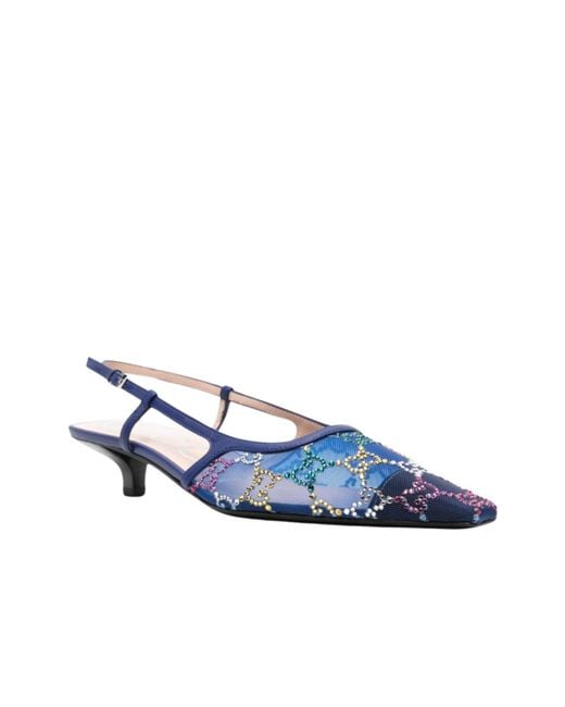 Gucci Blue GG Crystal Slingback Heels 30mm