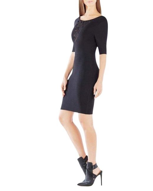 BCBGMAXAZRIA Black Jaydan Pointelle Trim Scoop-back Dress