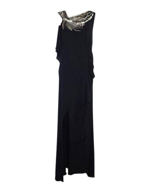 BCBGMAXAZRIA Black Beaded High Low Gown