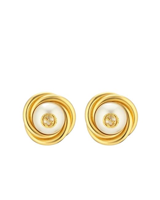 Gucci Metallic Gold-tone Double G Faux Pearl Clip-on Earrings