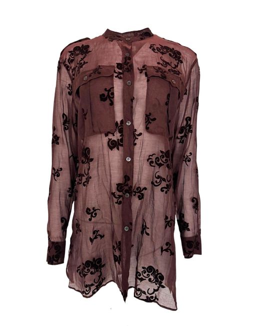 Dries Van Noten Brown Burgundy Floral Silk Blend Shirt