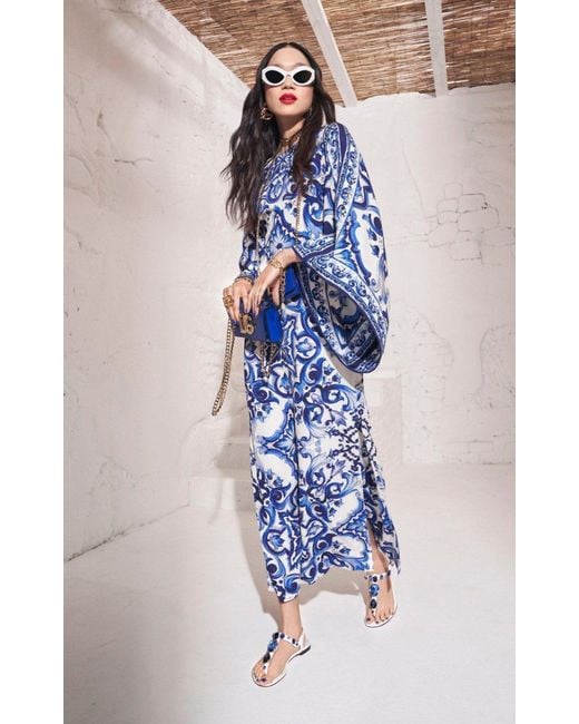 Dolce & Gabbana Blue Blu Mediterraneo Silk Chiffon Kimono Dress