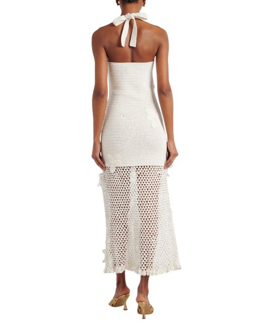 Oscar de la Renta White Halter Orchid Crochet Knit Dress