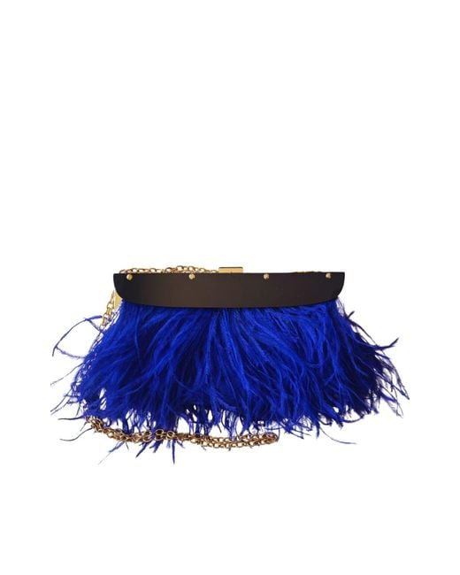BCBGMAXAZRIA Portia Blue Feather-trim Lucite Clutch