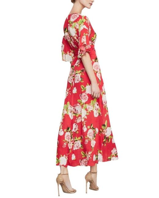 BCBGMAXAZRIA Red Floral-print Faux-wrap Maxi Dress