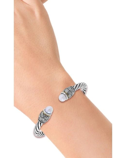 Effy Metallic Sterling Silver And Freshwater Pearl Bangle Bracelet
