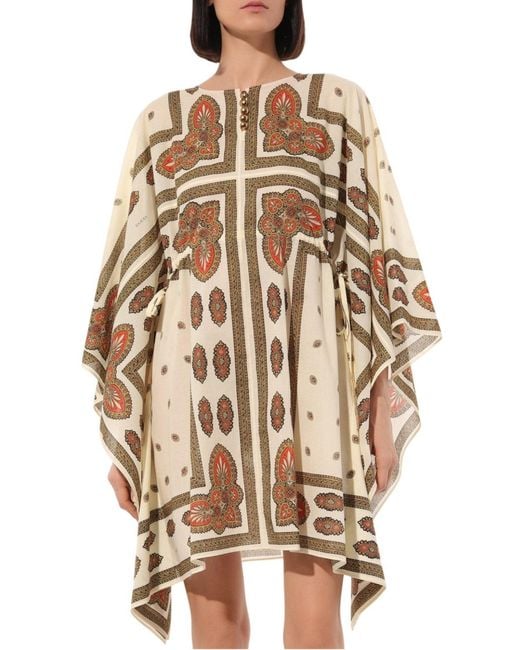 Gucci Natural Floral Cotton Printed Midi Kaftan Dress