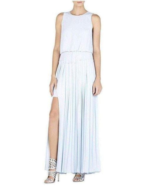 BCBGMAXAZRIA Blue Jenine High Split Pleated Skirt Maxi Dress