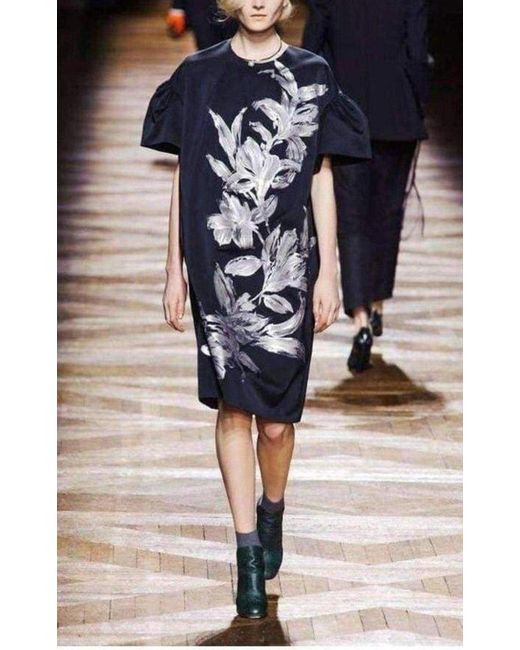 Dries Van Noten Black Floral Motif Silk Blend Dress