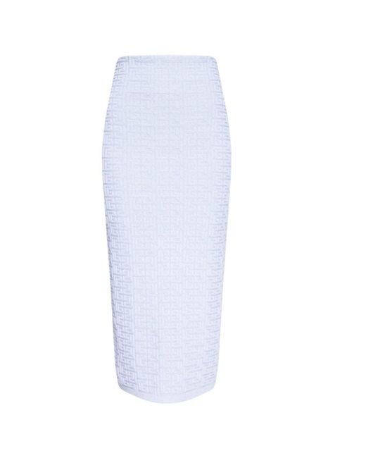 Balmain Blue Embossed Monogram Midi Skirt