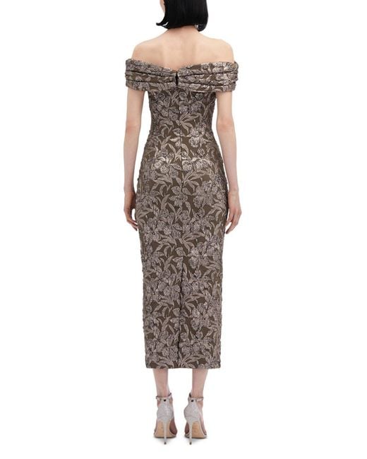 Oscar de la Renta Gray Floral Metallic Jacquard Midi Dress