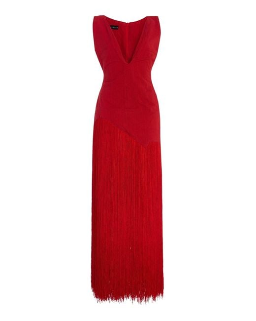Kilentar Red Jade Fringed Cotton Maxi Dress