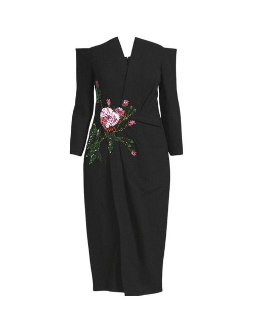 Oscar de la Renta Black V-neck Crystal Cocktail Dress