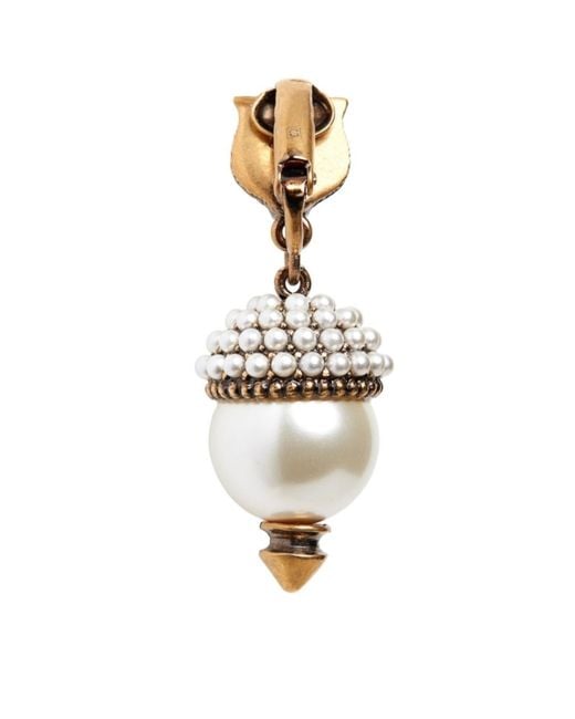 Gucci Metallic Feline Head Pearl Drop Earrings