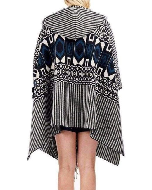 Chloé Black Intarsia Hooded Cape Poncho
