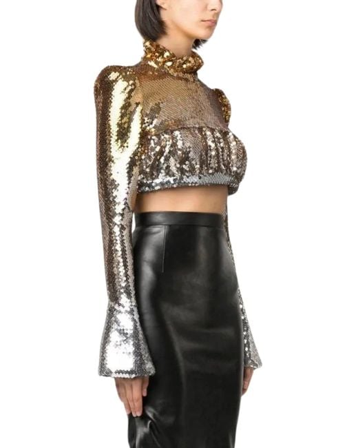Rabanne Multicolor Ombré Sequin Ruffle Neck Top
