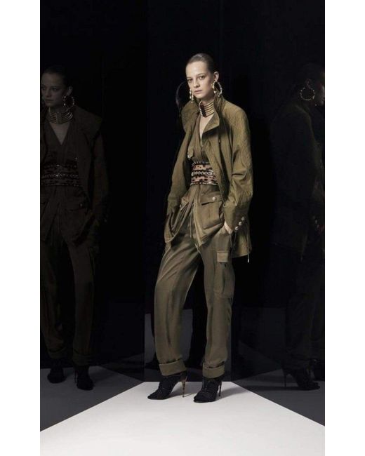 Balmain Green Cotton Quilted Trench Coat