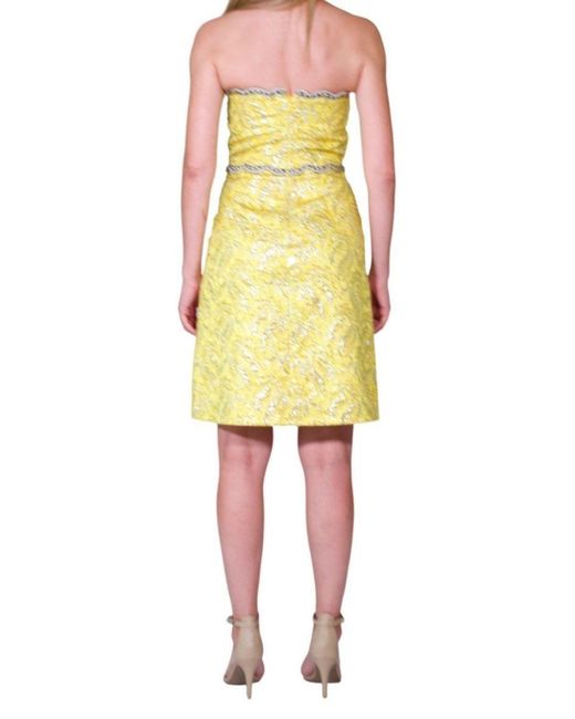 Gucci Yellow Embellished Metallic Brocade Lurex Bustier Dress