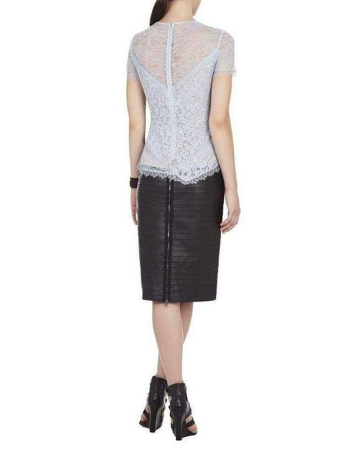 BCBGMAXAZRIA Black Cindee Sheer Short Sleeve Peplum Top