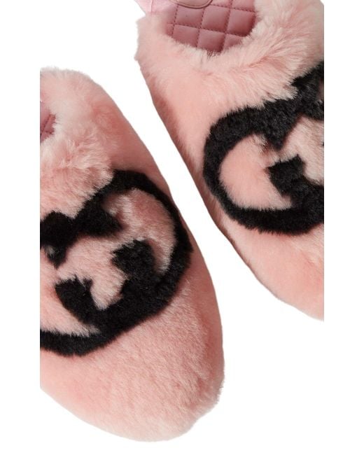 Gucci Interlocking G Faux Fur Slippers In Pink