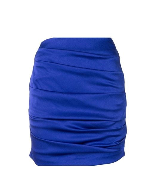 Alex Perry Blue Satin Crepe Ruched Mini Skirt