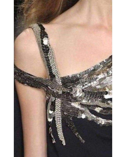 BCBGMAXAZRIA Black Beaded High Low Gown