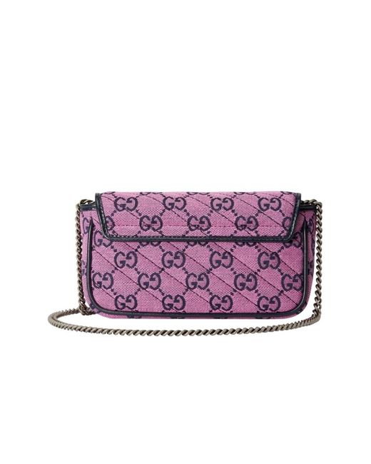Gucci Purple GG Marmont Pink Embroidery Super Mini Bag