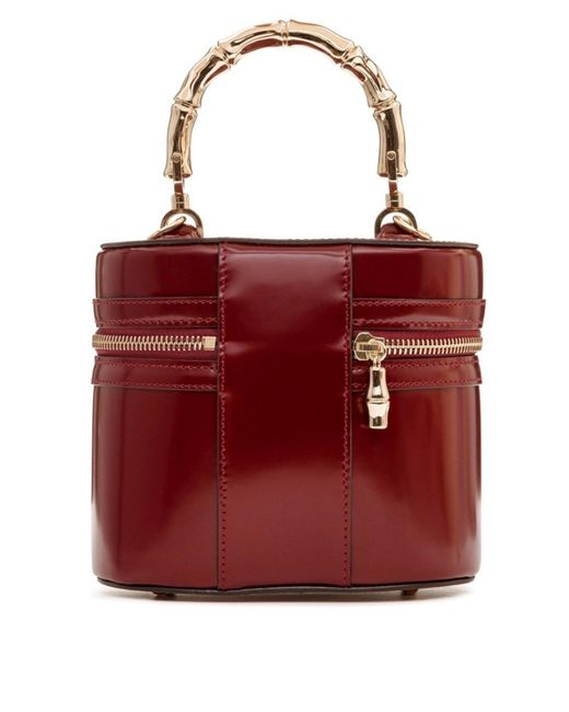 Gucci Red Burgundy Bamboo Handle Leather Bucket Bag